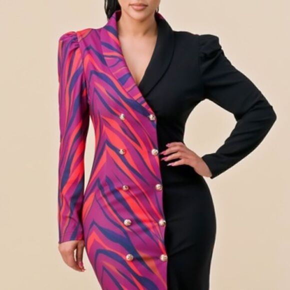 Color block button down midi dress - Picture 3 of 13